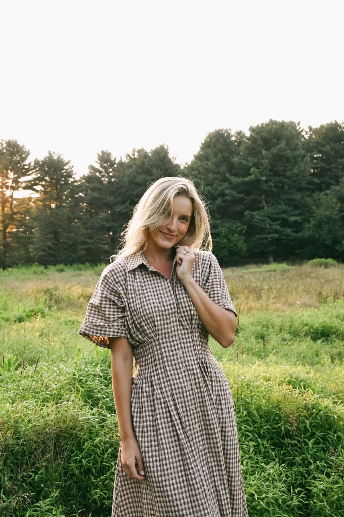 'Kalli' Cotton Dress in Chestnut Plaid