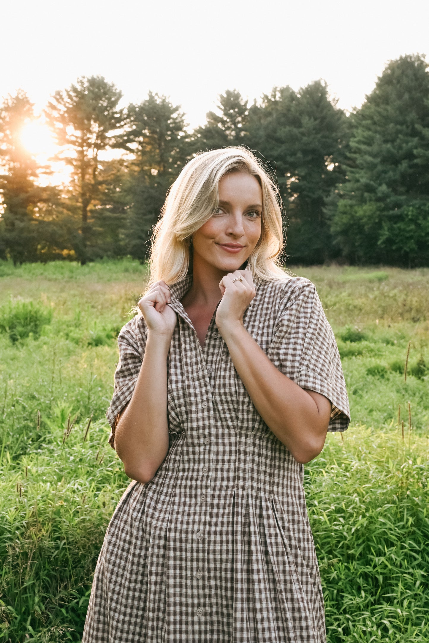 'Kalli' Cotton Dress in Chestnut Plaid