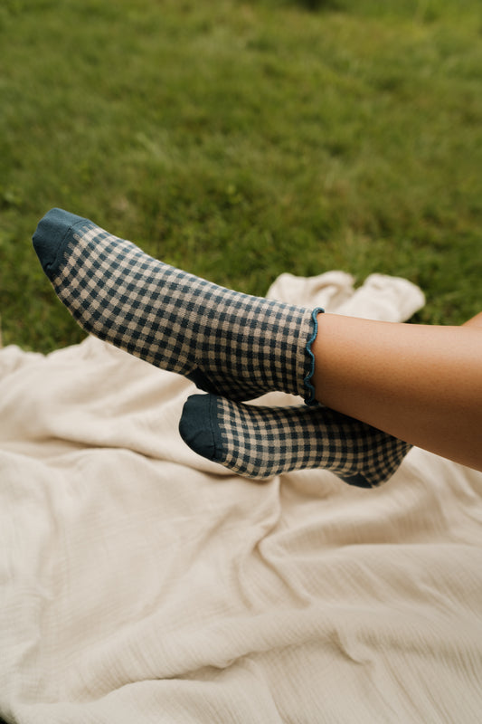 Navy Gingham Socks