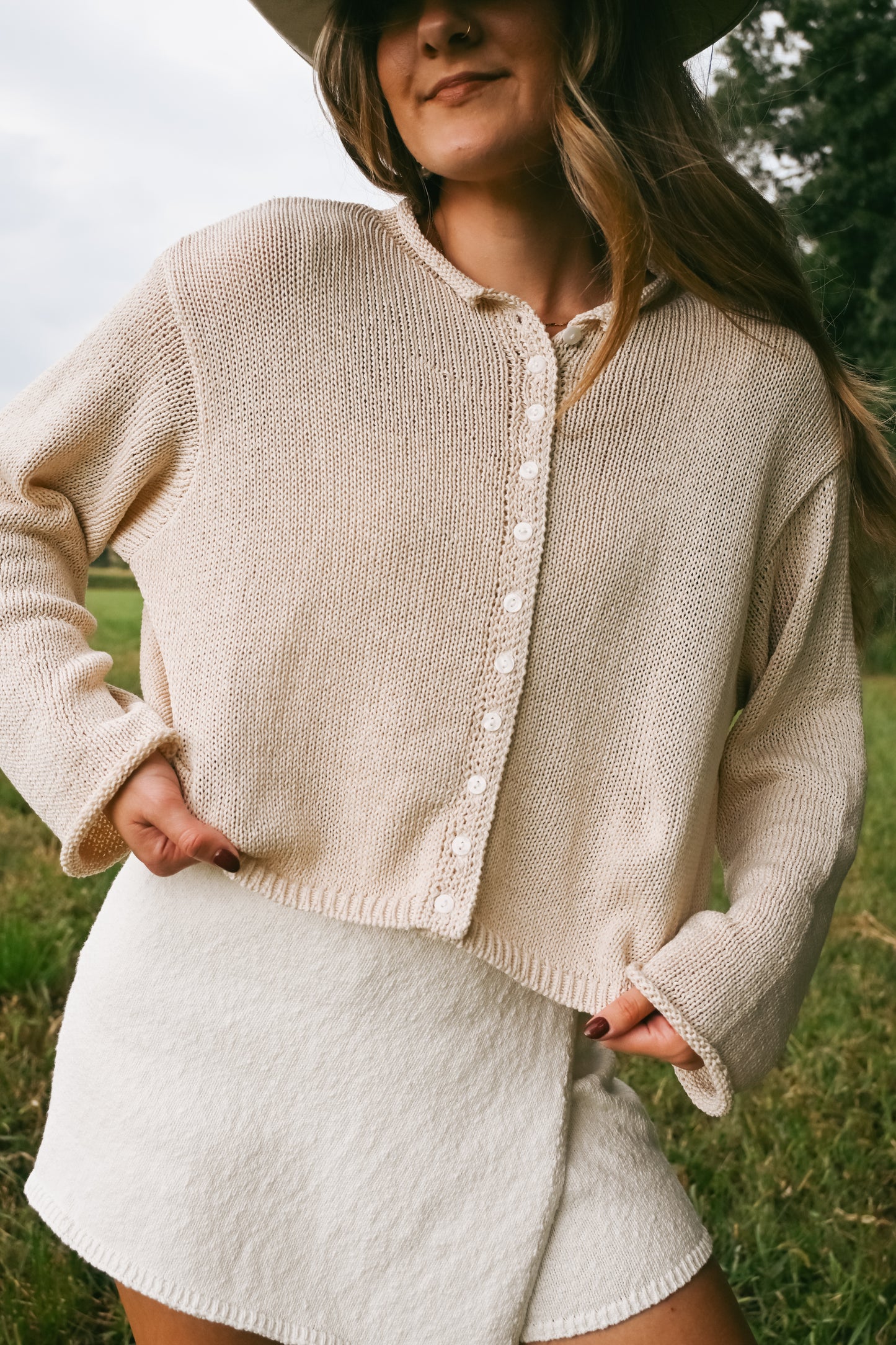 'Chandler' Cotton Cardigan in Oat