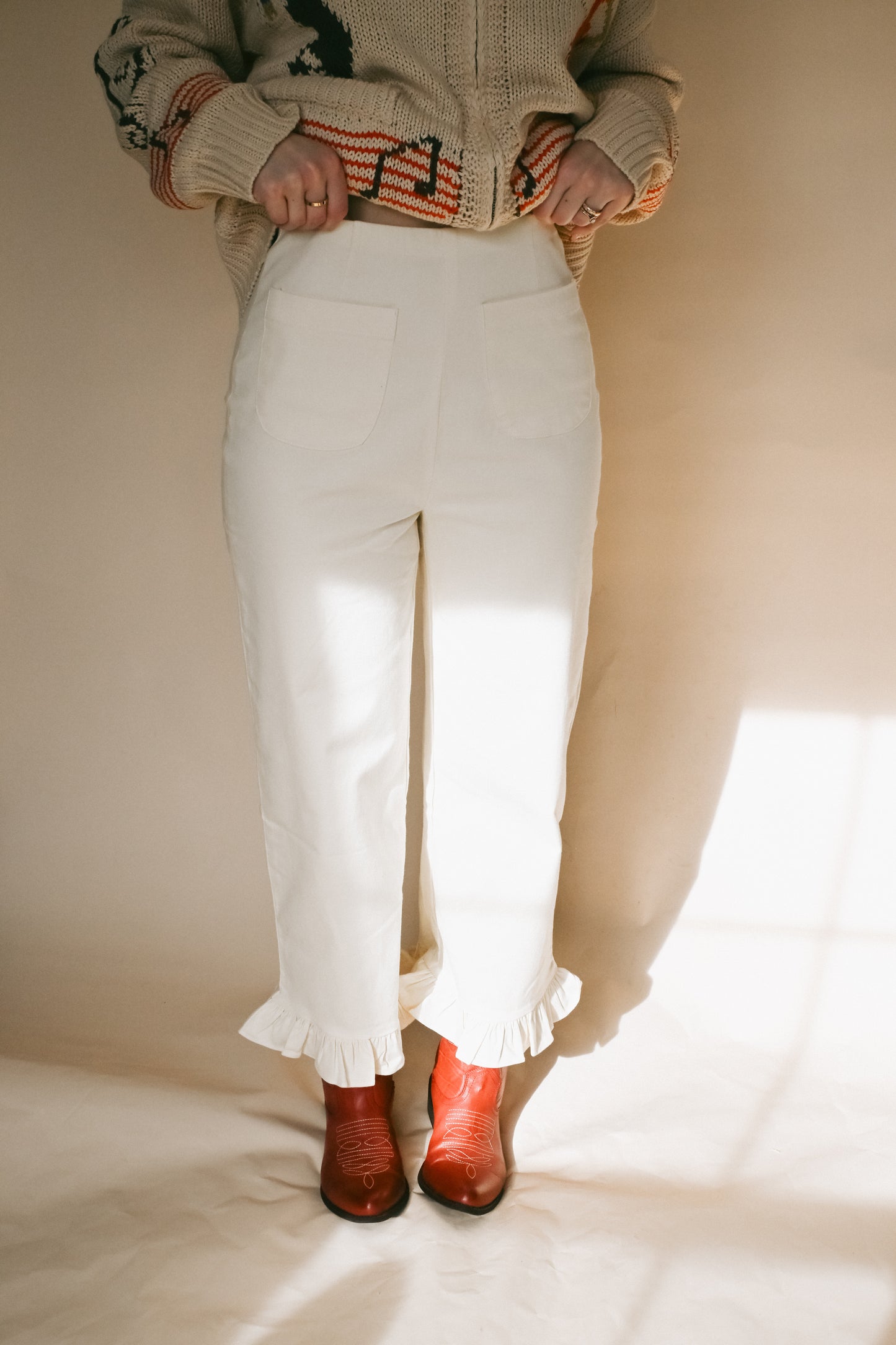 'Harper' Ruffle Pants in Cream