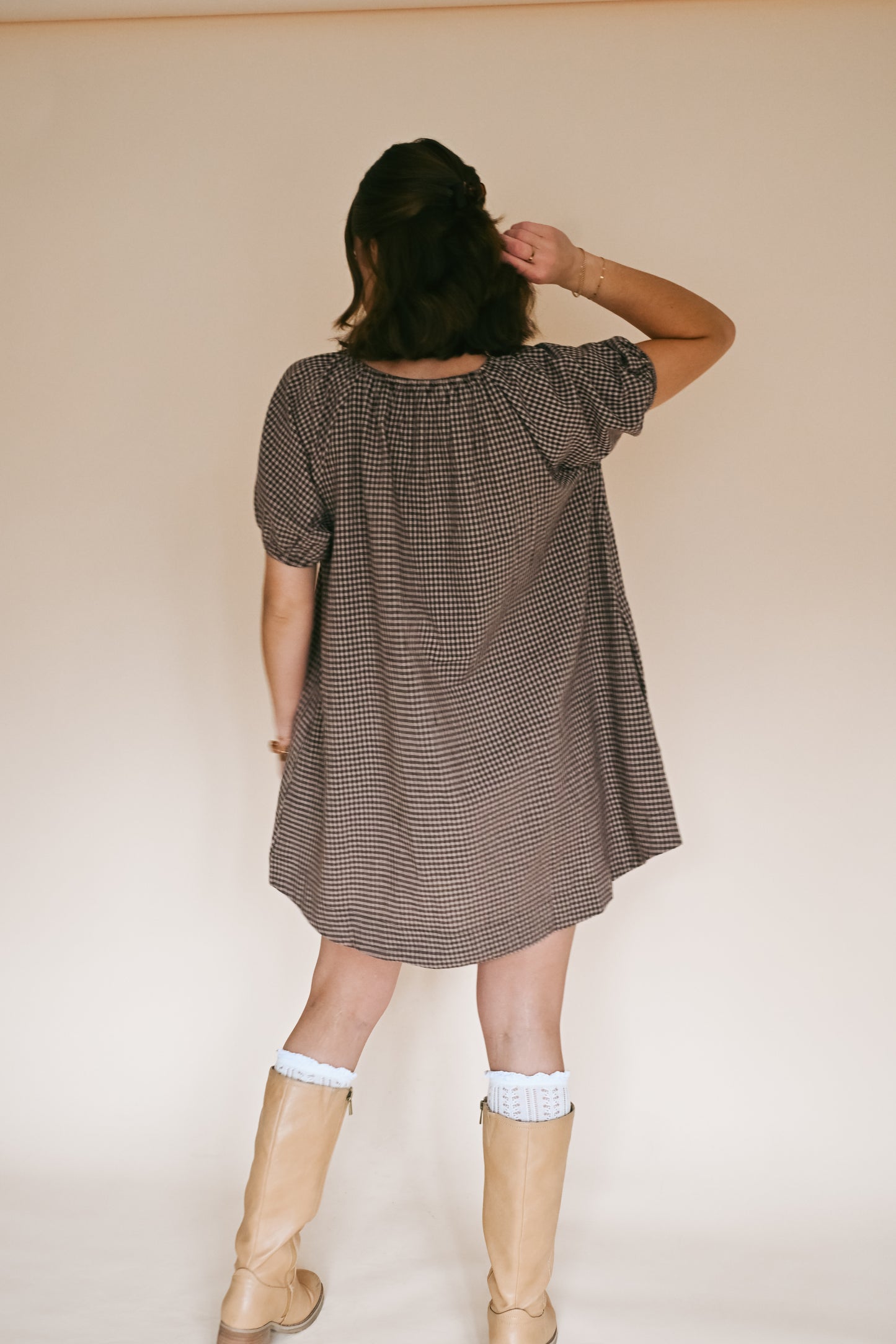 'Dixie' Gingham Dress in Mocha