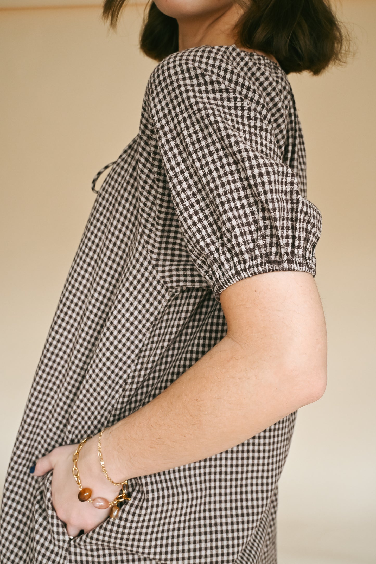 'Dixie' Gingham Dress in Mocha