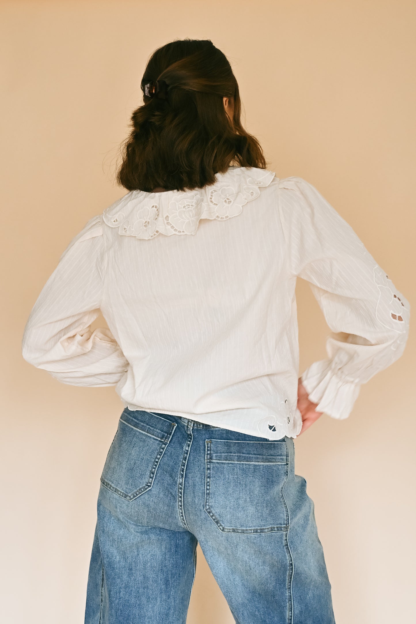 'Laura' Embroidered Top in Cream