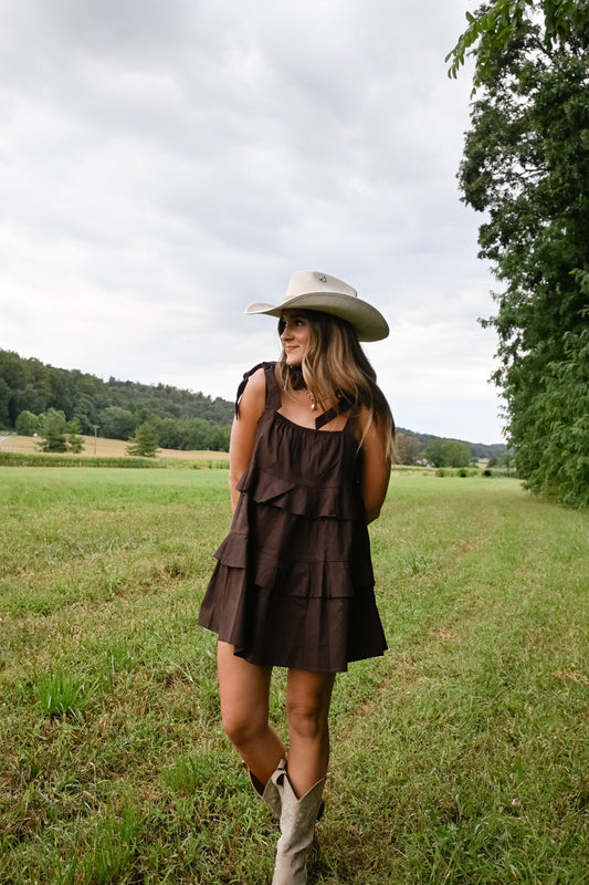 'Colette' Cotton Dress in Chocolate