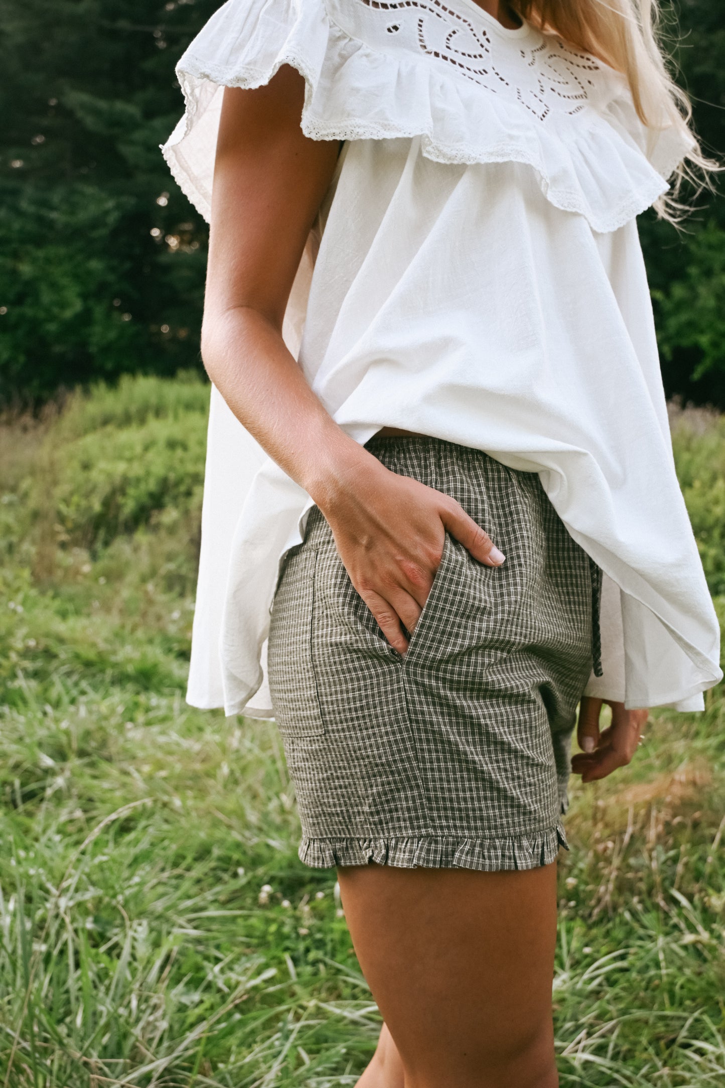 'Junie' Ruffle Shorts in Olive