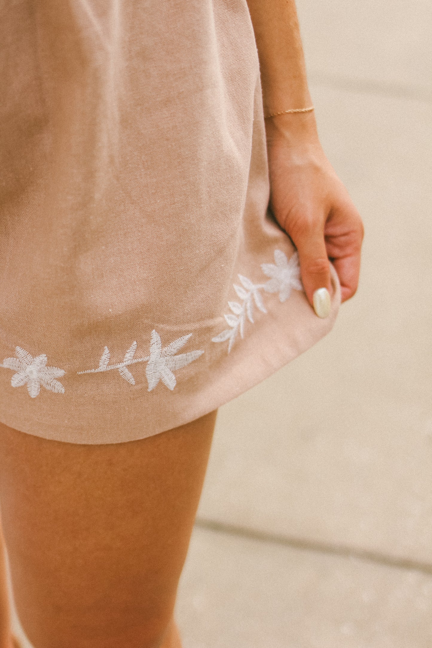 'Lena' Embroidered Shorts in Taupe