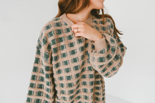 'Belle' Checkered Sweater in Olive