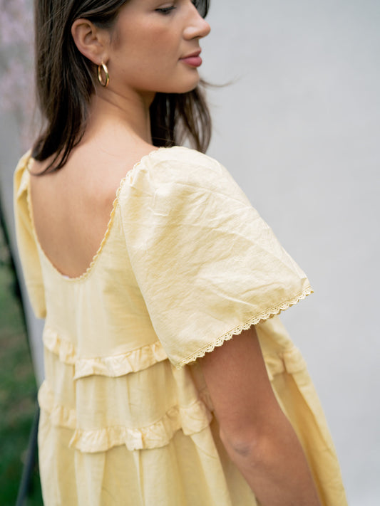 'Goldie' Linen Dress in Yellow