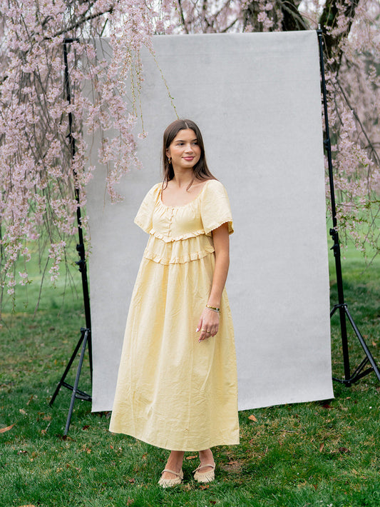 'Goldie' Linen Dress in Yellow
