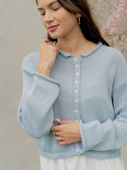'Chandler' Cotton Cardigan in Sky Blue
