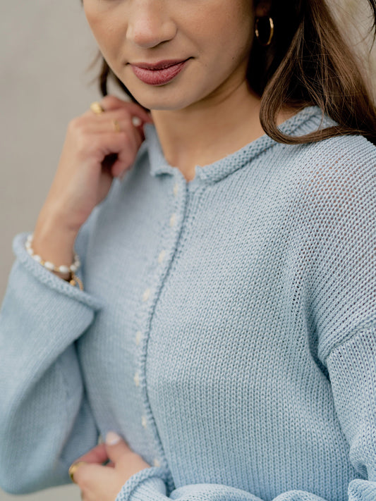 'Chandler' Cotton Cardigan in Sky Blue