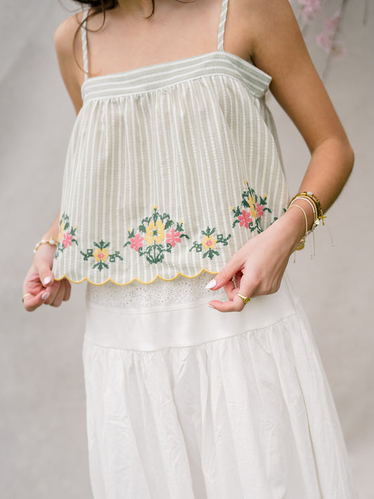 'Delphi' Embroidered Top in Sage