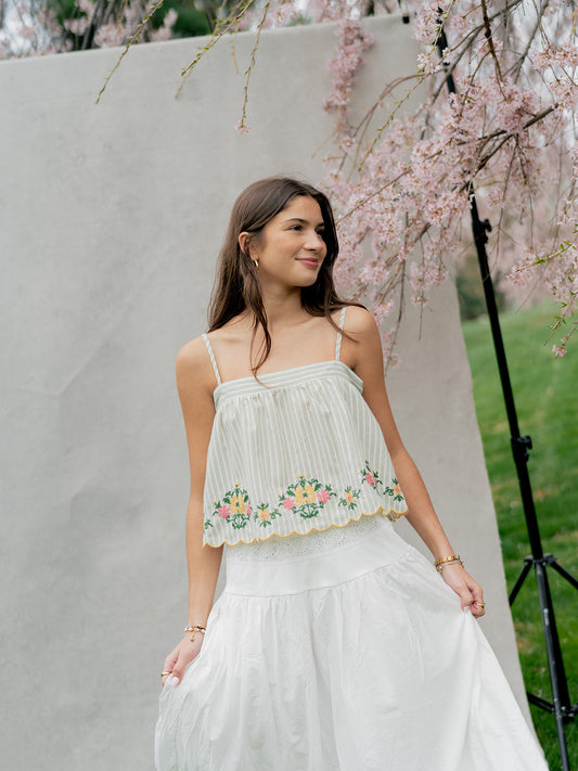 'Delphi' Embroidered Top in Sage