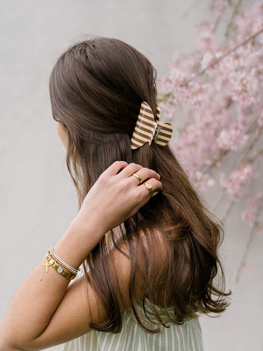 Midi Claw Clip in Brown Stripe