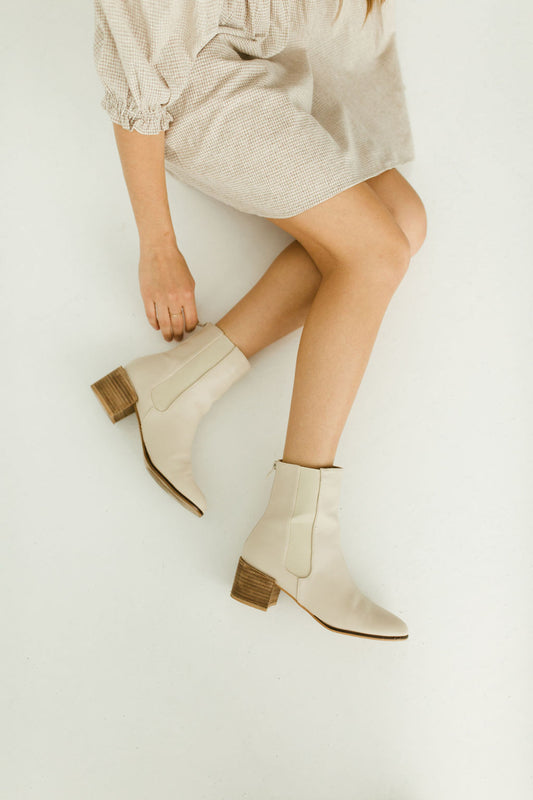'Moon' Heeled Boots in Cream